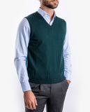 Camisola Decote em V Sem Mangas 100% Lã Merino em Verde