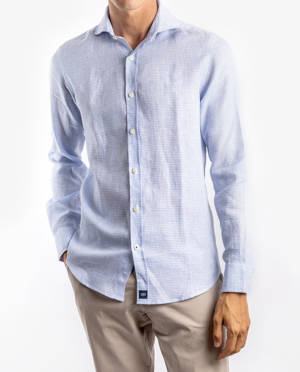 Camisa Casual 100% Linho em Azul Claro