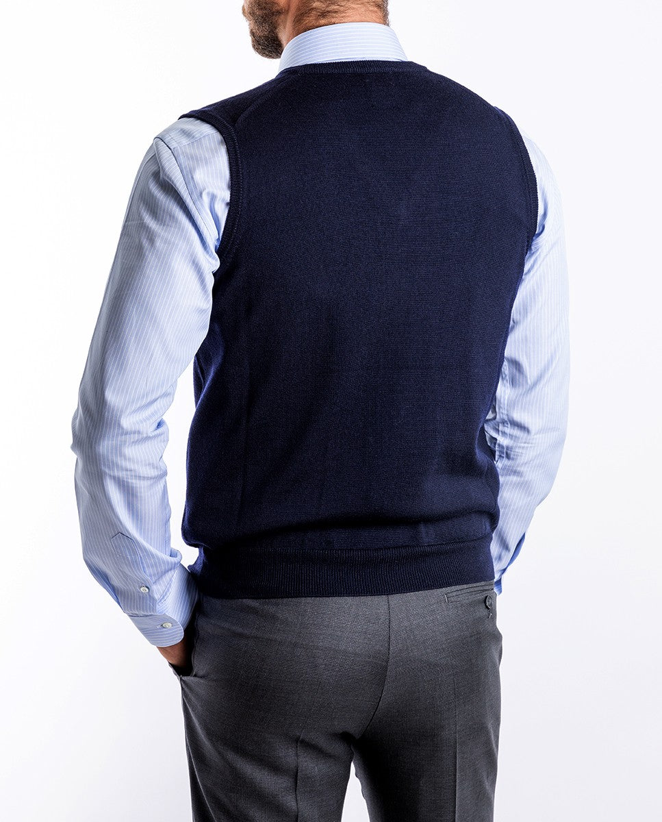 Dark Blue V Neck Sweater 100% Merino Wool