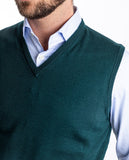 Camisola Decote em V Sem Mangas 100% Lã Merino em Verde