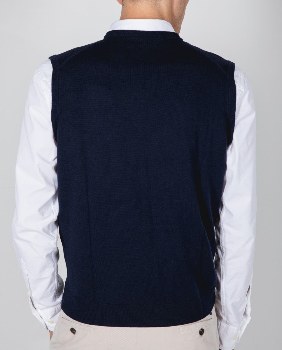 Dark Blue V Neck Sweater 100% Merino Wool