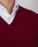 Camisola Decote em V 100% Caxemira em Encarnado Escuro