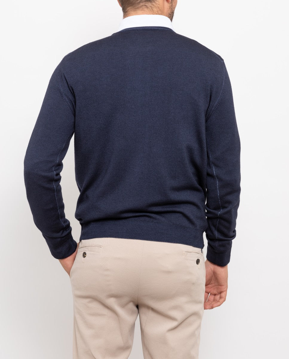 Dark Blue Crew Neck Sweater 100% Wool