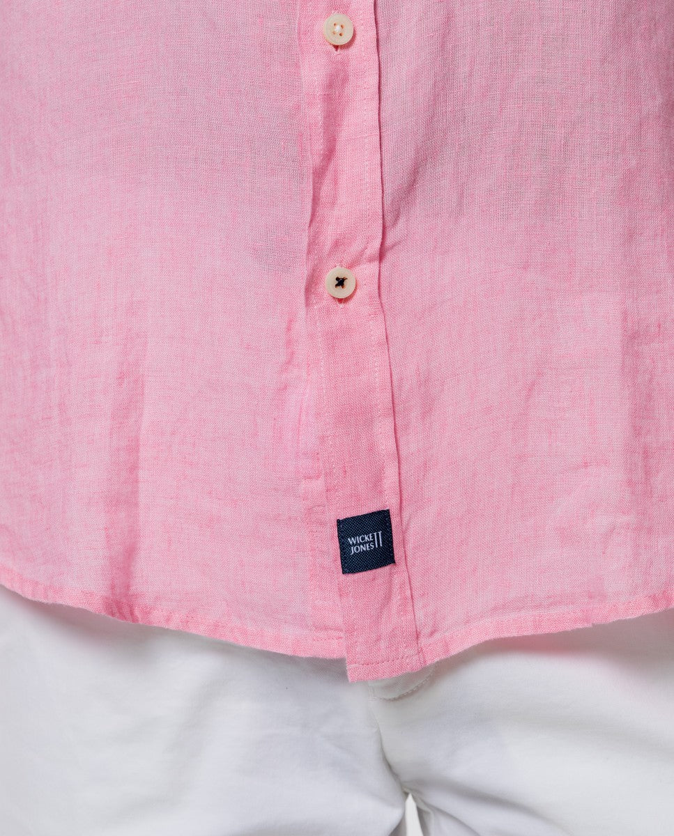 Camisa Casual 100% Linho em Cor-de-rosa Claro