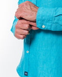 Camisa Casual 100% Linho em Azul Turquesa
