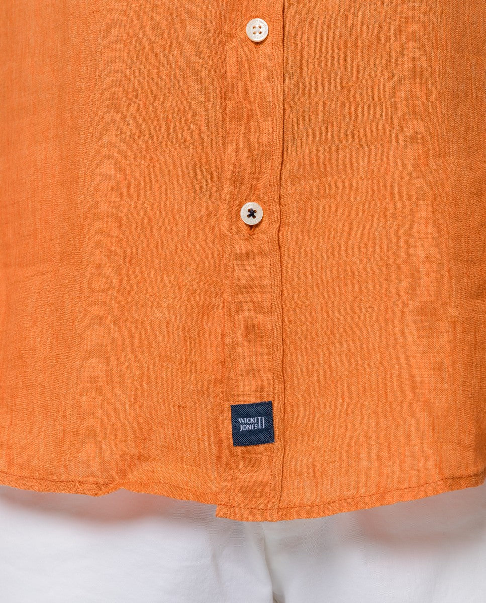 Camisa Casual 100% Linho em Cor de Laranja Escuro