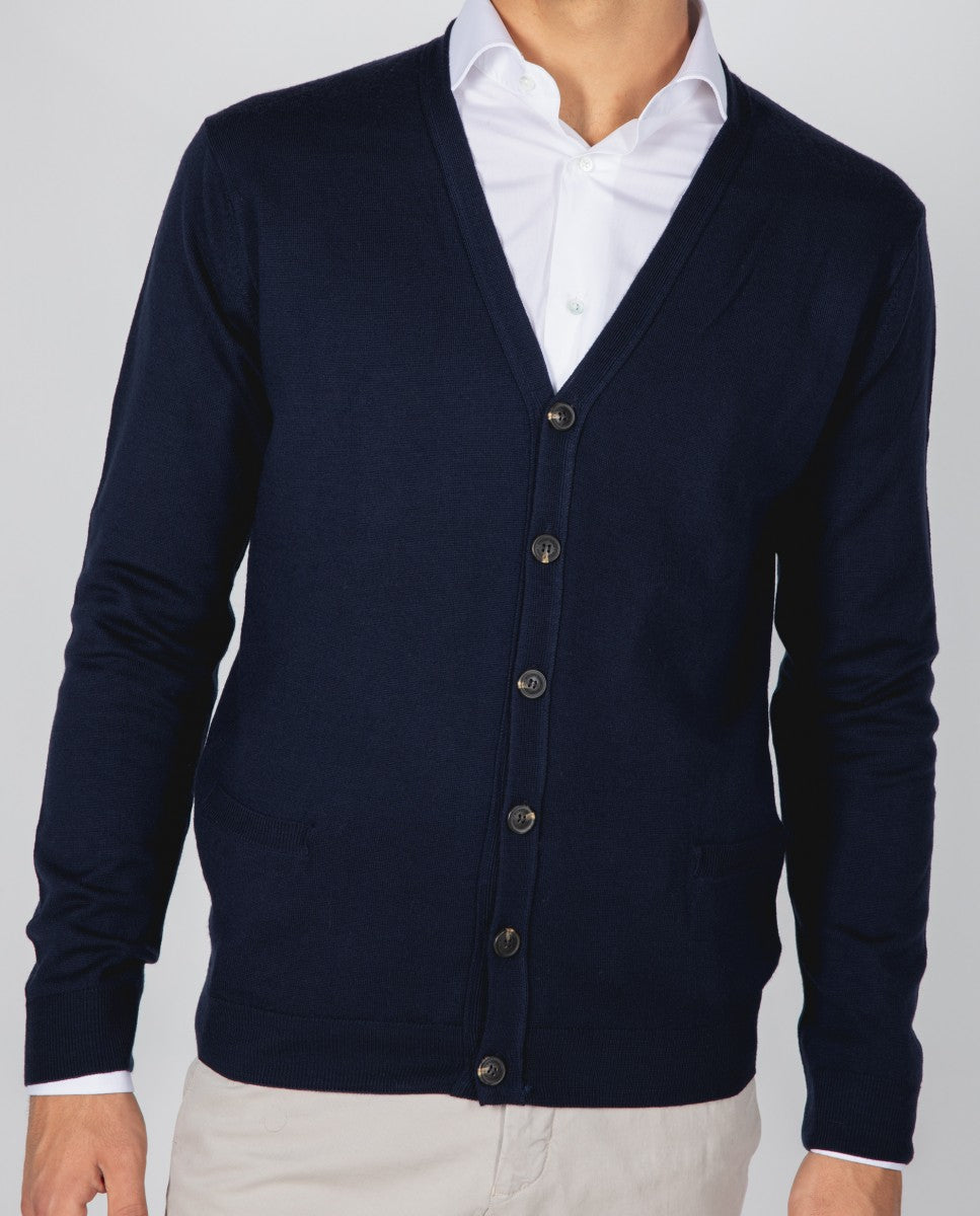 Dark Blue Cardigan 100% Merino Wool