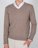 Camisola Decote em V 100% Caxemira em Castanho
