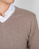Camisola Decote em V 100% Caxemira em Castanho