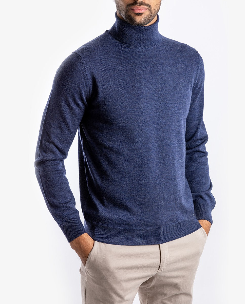 Blue Turtleneck 100% Merino Wool