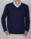 Camisola Decote em V 100% Caxemira em Azul Escuro