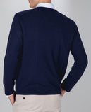Camisola Decote em V 100% Caxemira em Azul Escuro
