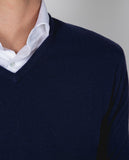 Camisola Decote em V 100% Caxemira em Azul Escuro