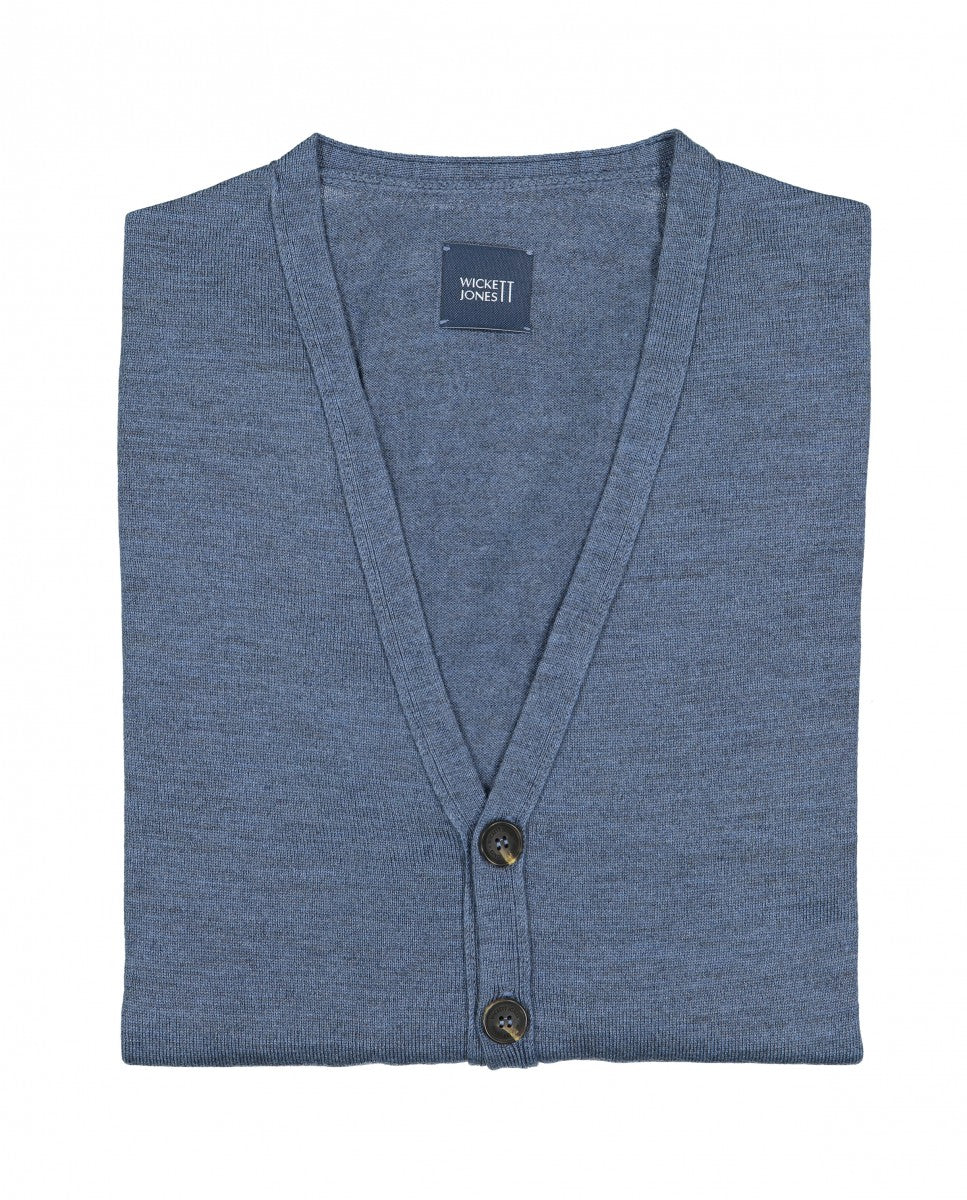Blue Cardigan 100% Merino Wool