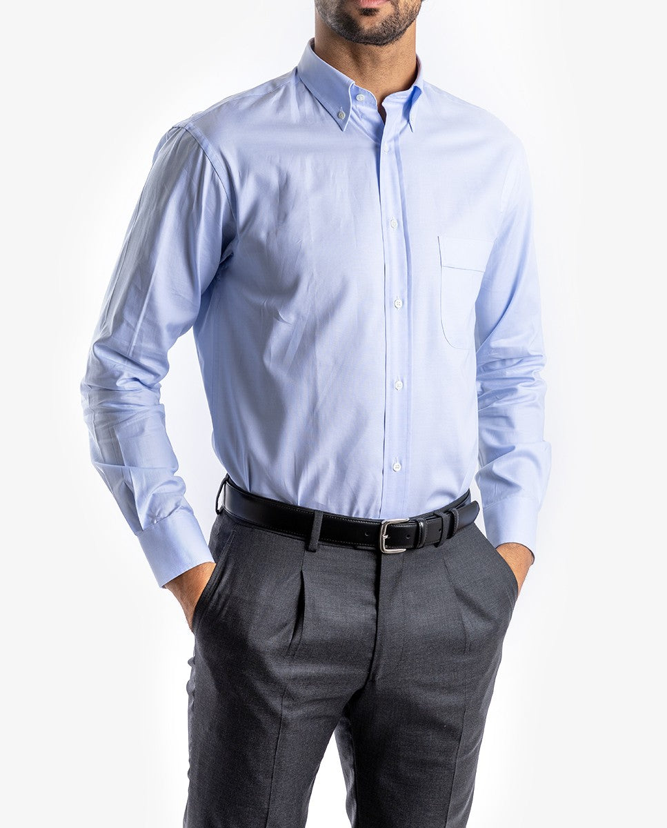 Camisa Clássica 100% Algodão em Azul Claro