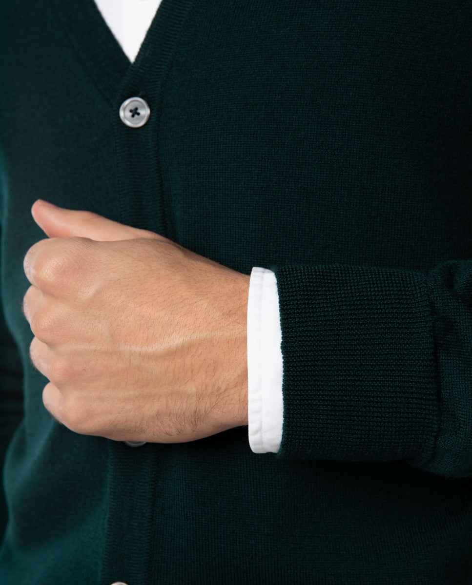 Casaco de Malha 100% Lã Merino em Verde Escuro