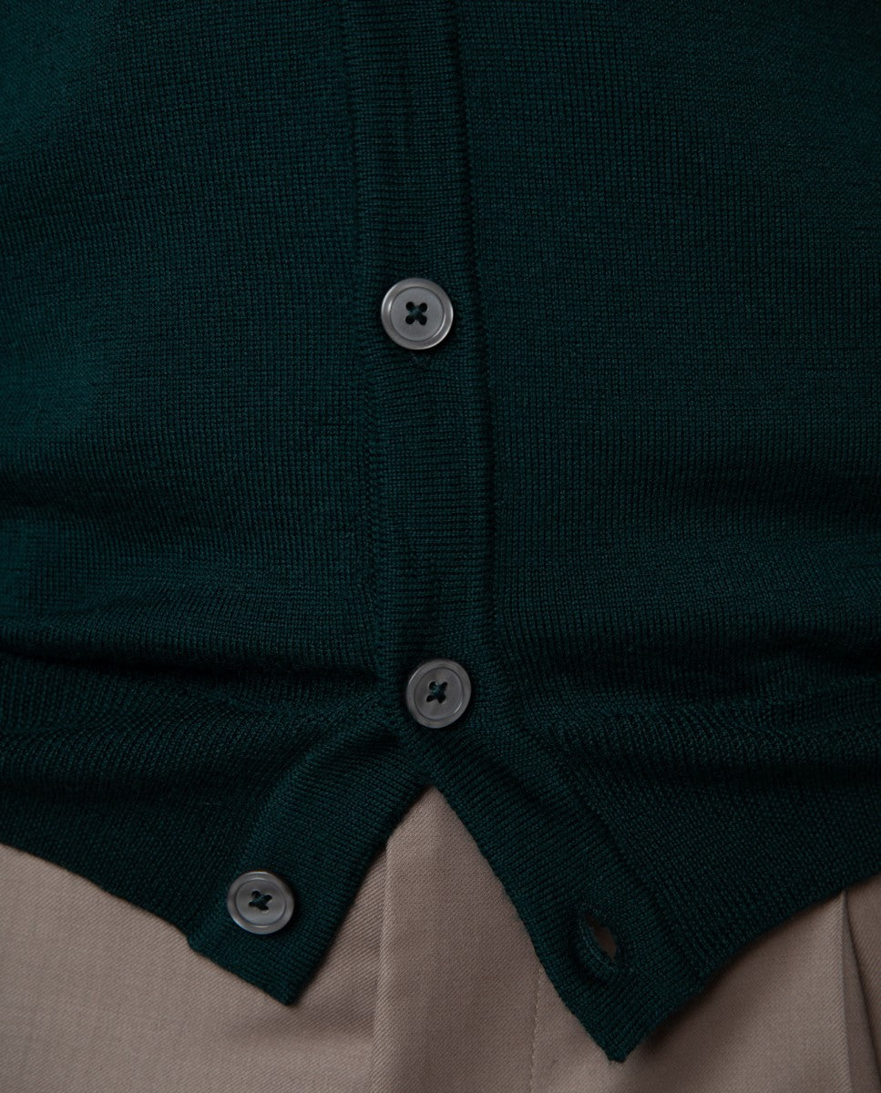 Casaco de Malha 100% Lã Merino em Verde Escuro