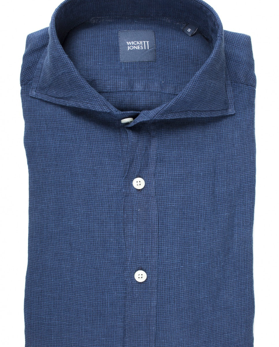 Camisa Casual 100% Linho em Azul Escuro
