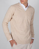 Camisola Decote em V em Bege Claro