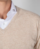 Camisola Decote em V em Bege Claro