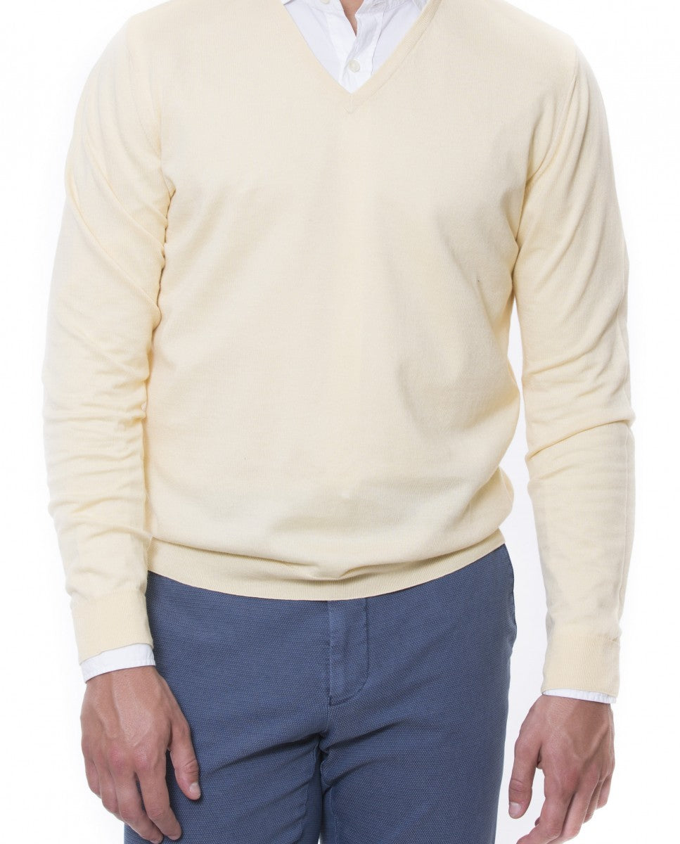 Camisola Decote em V em Amarelo Claro