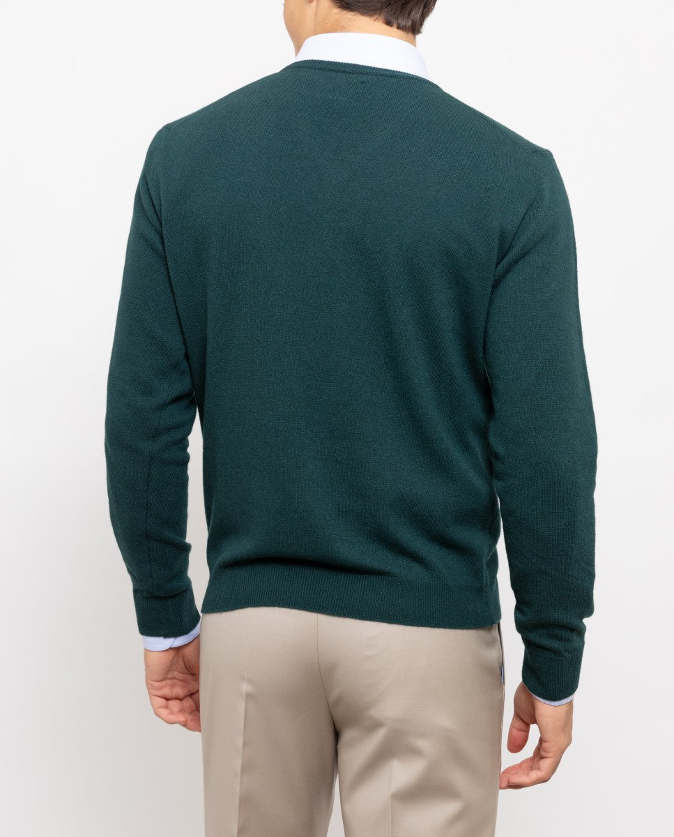 Camisola Decote em V em Verde Escuro