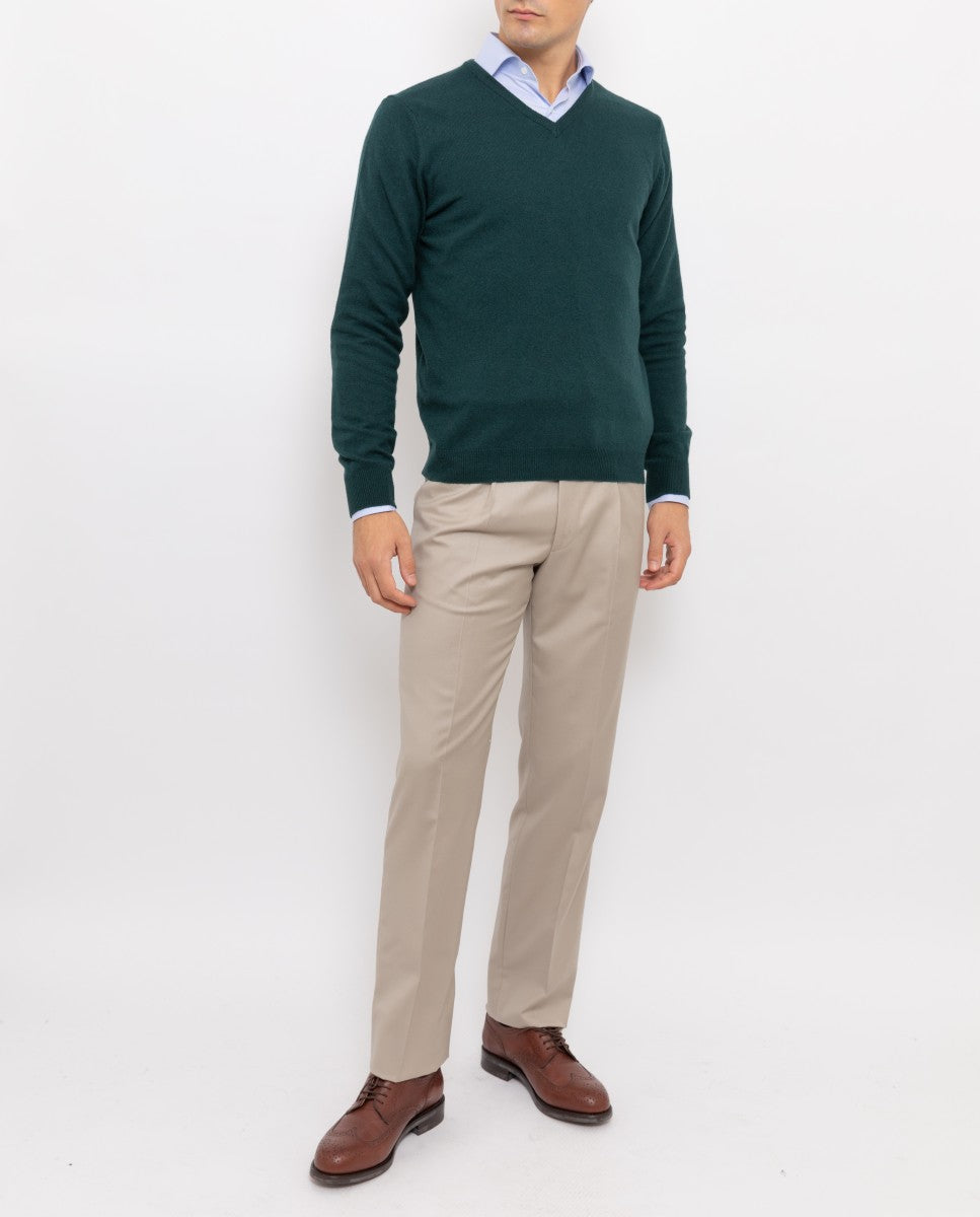 Camisola Decote em V em Verde Escuro