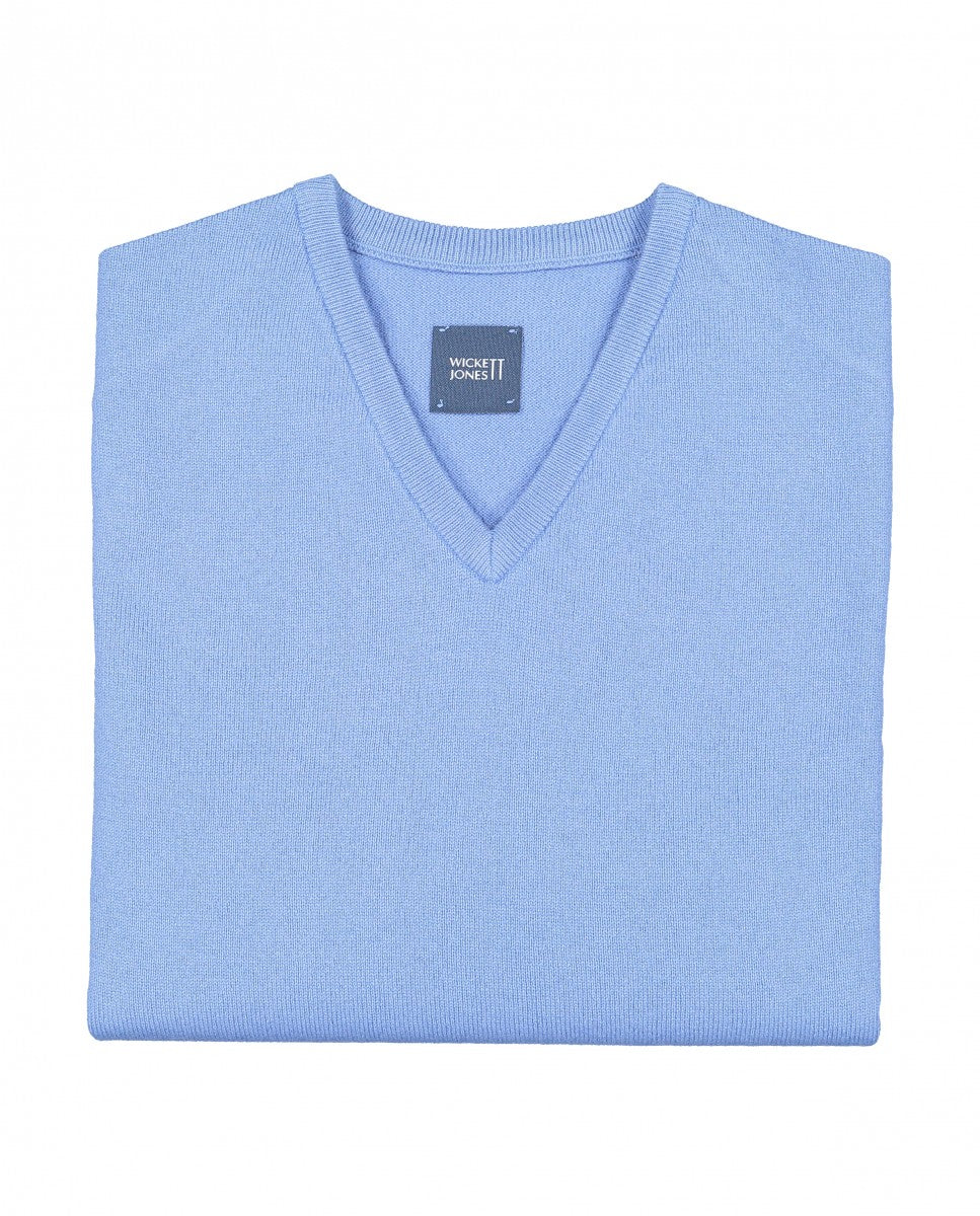Camisola Decote em V em Azul Claro