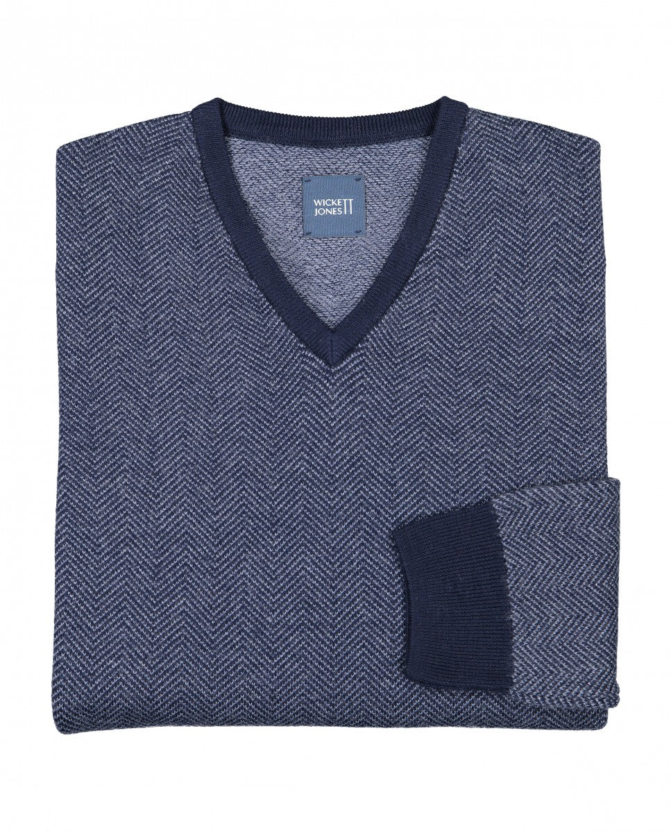Camisola Decote em V em Azul Escuro