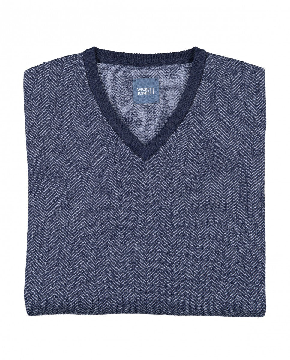 Camisola Decote em V em Azul Escuro