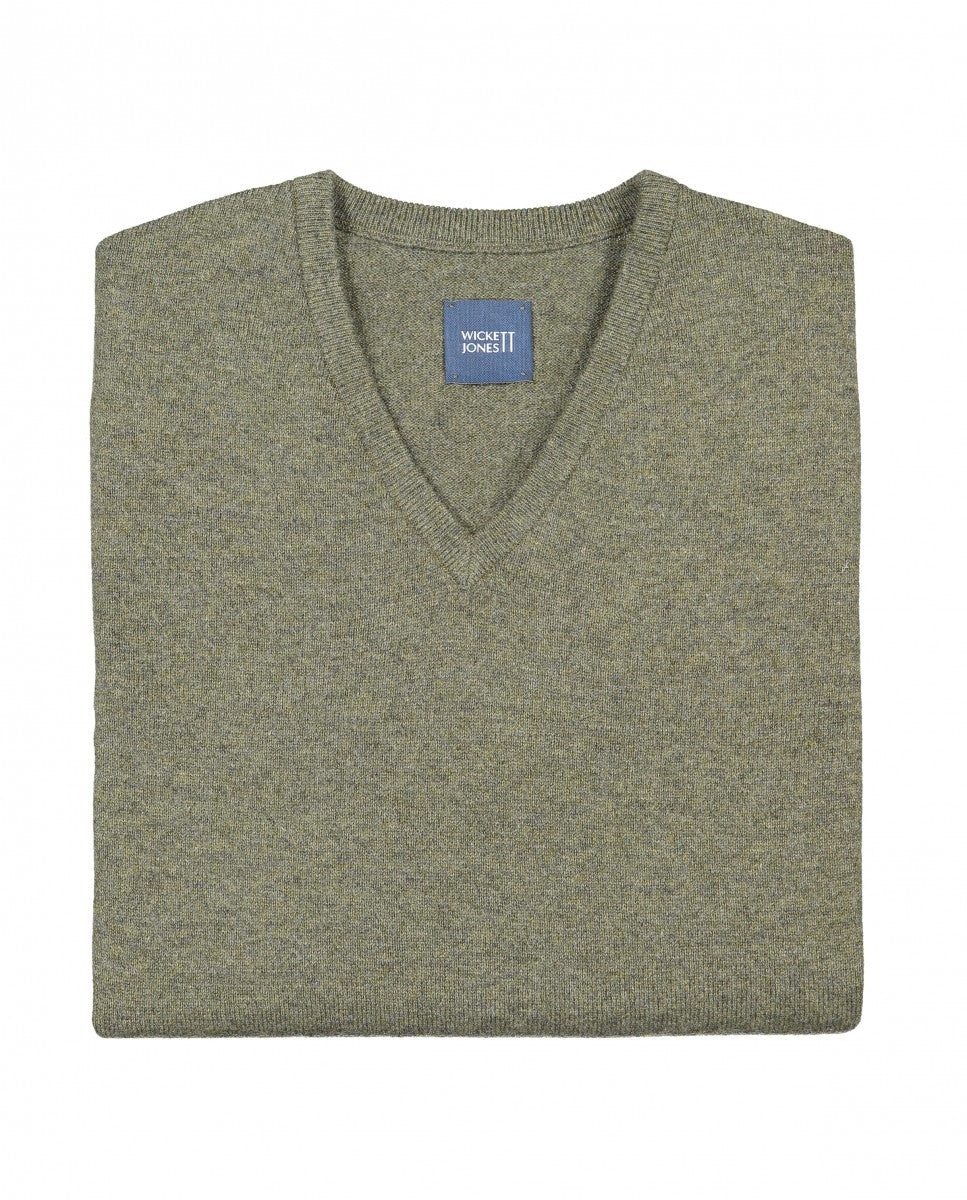 Camisola Decote em V em Verde Seco Escuro