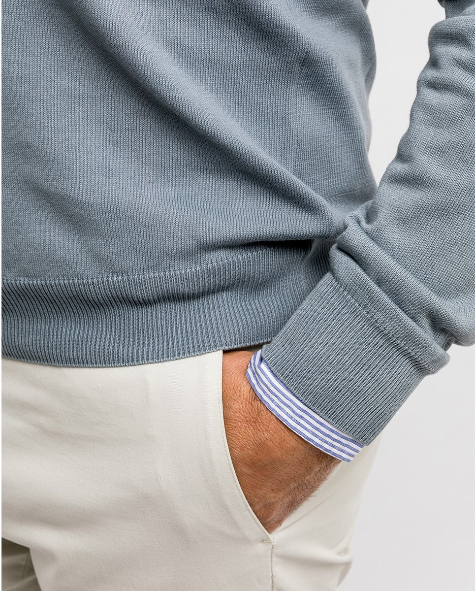 Camisola Decote em V 100% Algodão em Cinzento