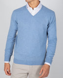 Camisola Decote em V 100% Caxemira em Azul Claro