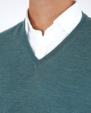 Camisola Decote em V 100% Lã Merino em Verde Petróleo