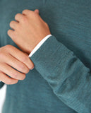 Camisola Decote em V 100% Lã Merino em Verde Petróleo