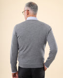 Camisola Decote em V 100% Lã Merino em Cinzento