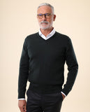 Camisola Decote em V 100% Lã Merino em Verde Escuro