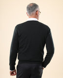 Camisola Decote em V 100% Lã Merino em Verde Escuro