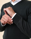 Camisola Decote em V 100% Lã Merino em Verde Escuro