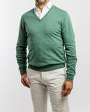 Green V Neck Sweater 100% Cotton