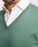 Green V Neck Sweater 100% Cotton