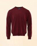 Camisola Decote em V 100% Lã Merino em Bordeaux Escuro