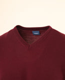 Camisola Decote em V 100% Lã Merino em Bordeaux Escuro