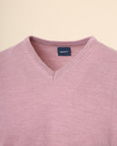Camisola Decote em V 100% Lã Merino em Cor-de-rosa Claro
