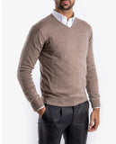 Camisola Decote em V 100% Lã Merino em Bege Claro