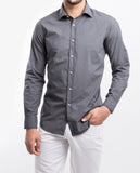 Camisa Casual 100% Algodão em Cinzento Escuro
