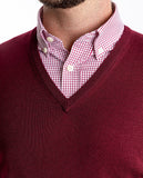 Camisola Decote em V 100% Lã Merino em Bordeaux