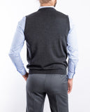 Camisola Decote em V Sem Mangas 100% Lã Merino em Cinzento Escuro