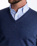 Camisola Decote em V 100% Lã Merino em Azul