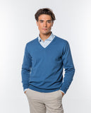 Camisola Decote em V 100% Algodão em Azul